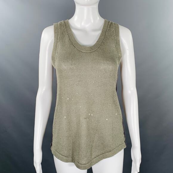 BRUNELLO CUCINELLI Size S Green Sage Linen Blend Knit Sleeveless Casual Top - Picture 1 of 10